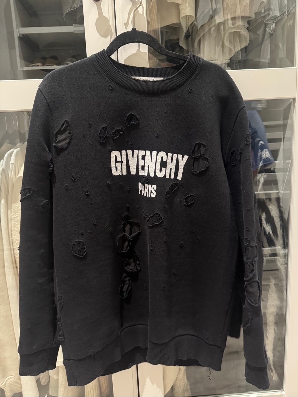 Givenchy Paris Men’s Destroyed Distressed Logo Sweatshirt Black Size M